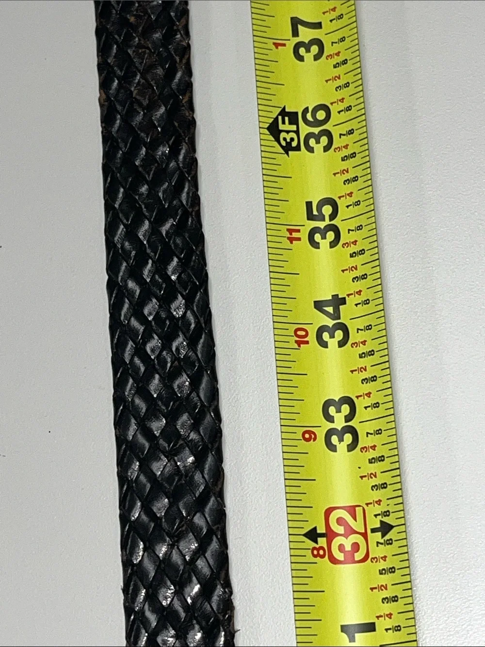 Source Unknown Black Woven Leather Belt with Brass Buckle